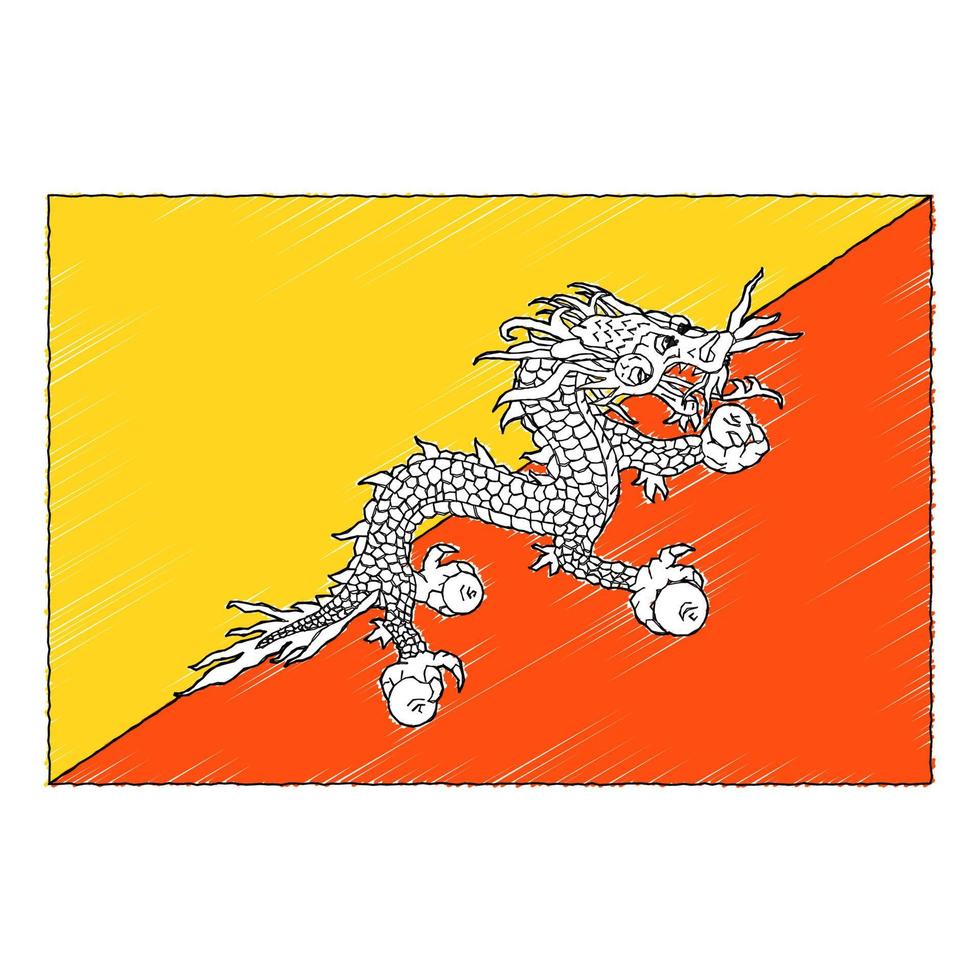 hand- getrokken schetsen vlag van bhutan. tekening stijl icoon vector