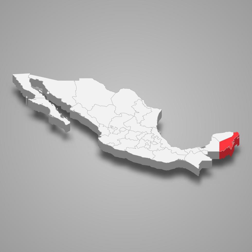 quintana roo regio plaats binnen Mexico 3d kaart vector