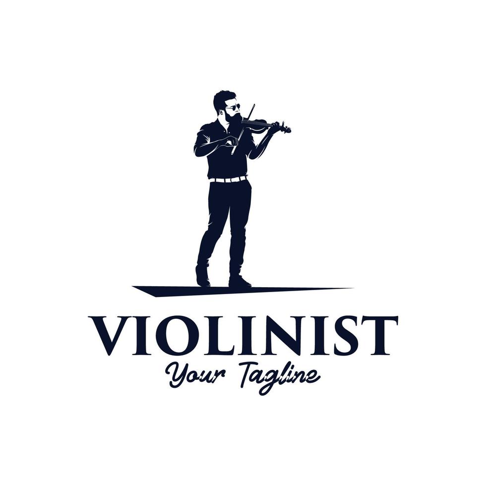 een Mens violist spelen viool, logo ontwerp vector