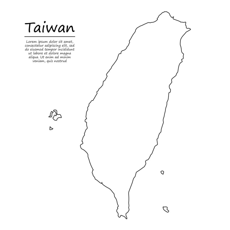 gemakkelijk schets kaart van Taiwan, in schetsen lijn stijl vector