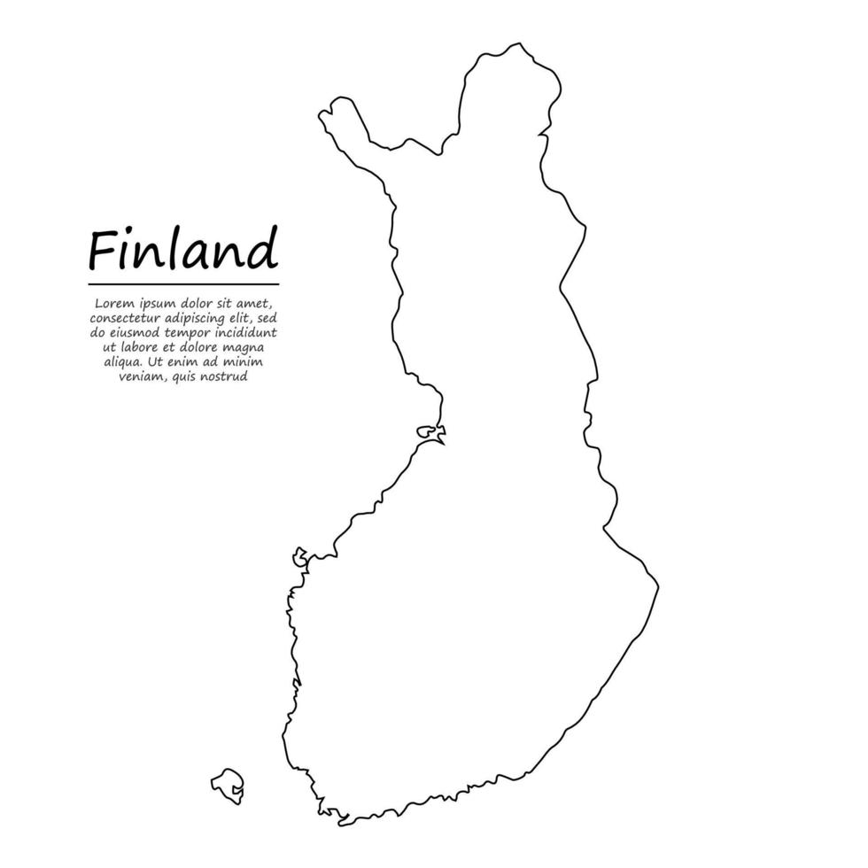 gemakkelijk schets kaart van Finland, in schetsen lijn stijl vector