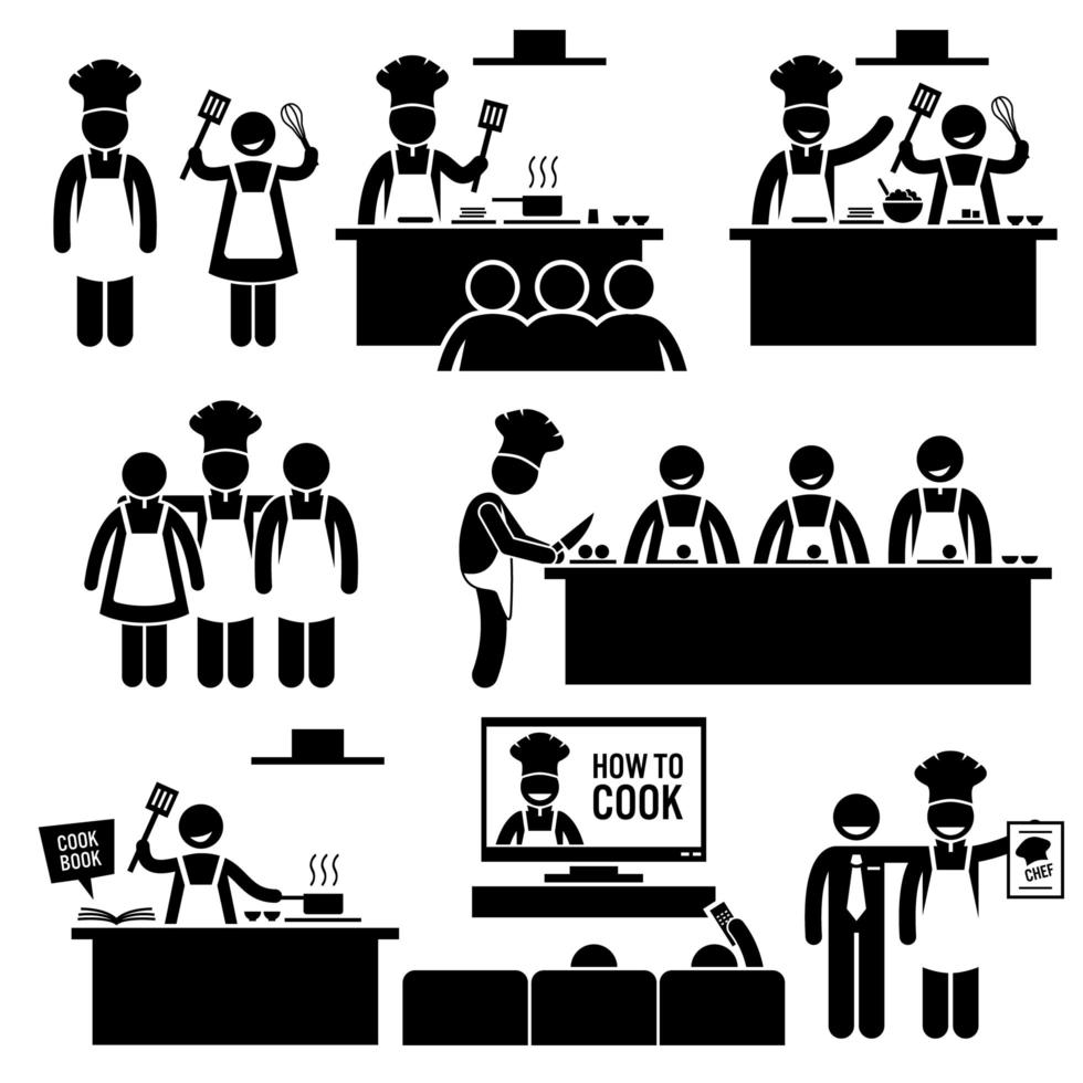 kookles chef-kok stok figuur pictogram pictogrammen. vector