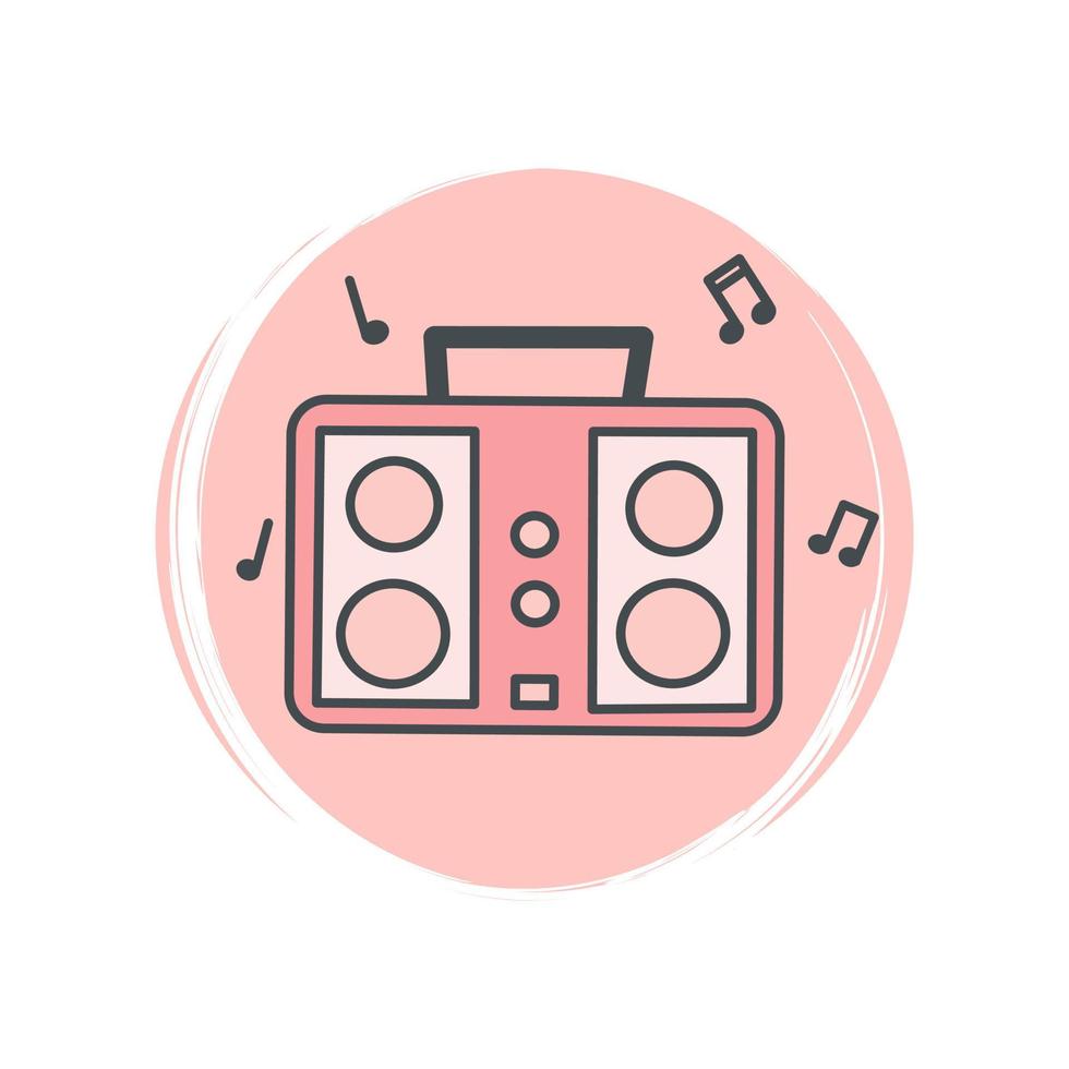 schattig logo of icoon vector met retro boombox, illustratie Aan cirkel met borstel textuur, voor sociaal media verhaal en hoogtepunt