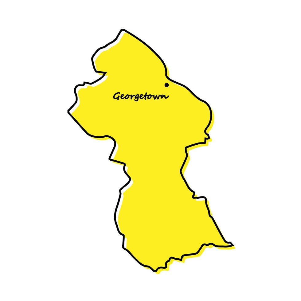 gemakkelijk schets kaart van Guyana met hoofdstad plaats vector