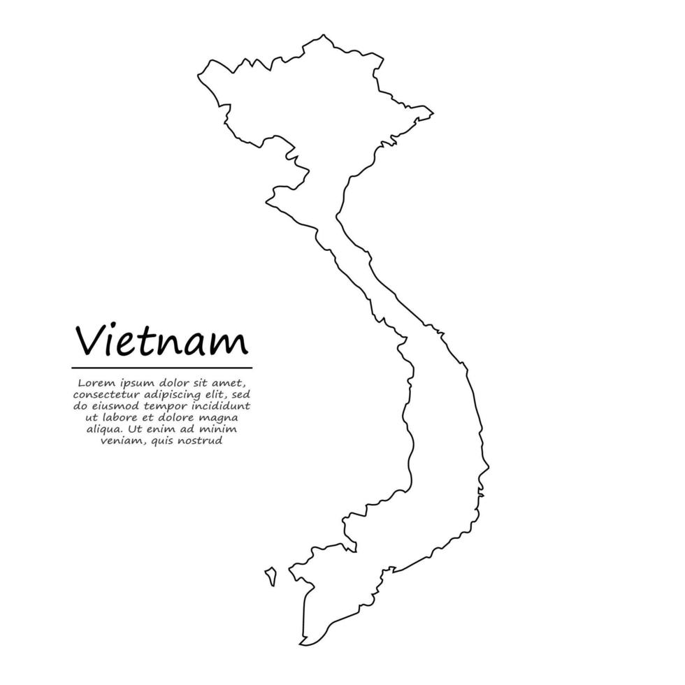 gemakkelijk schets kaart van Vietnam, in schetsen lijn stijl vector