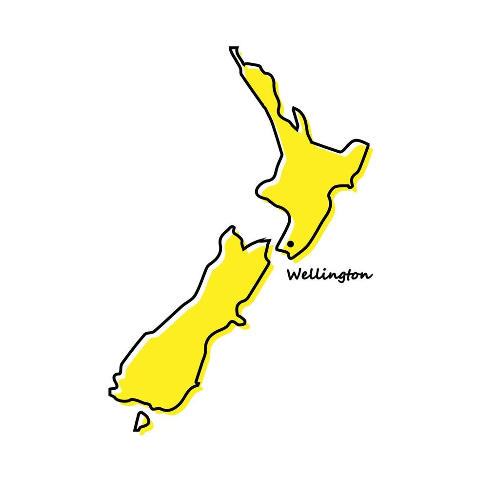 gemakkelijk schets kaart van nieuw Zeeland met hoofdstad plaats vector