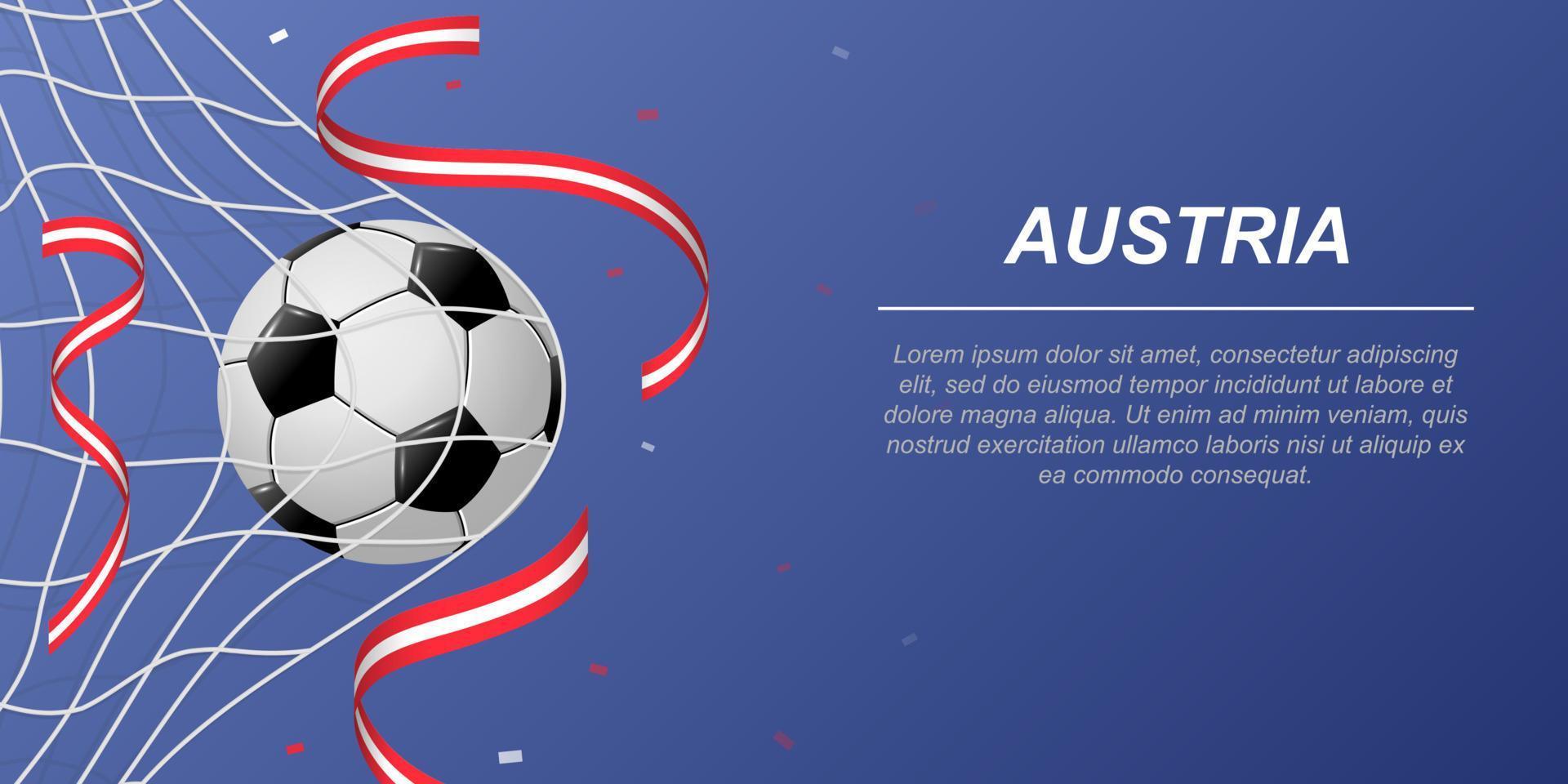 voetbal achtergrond met vliegend linten in kleuren van de vlag van Oostenrijk vector