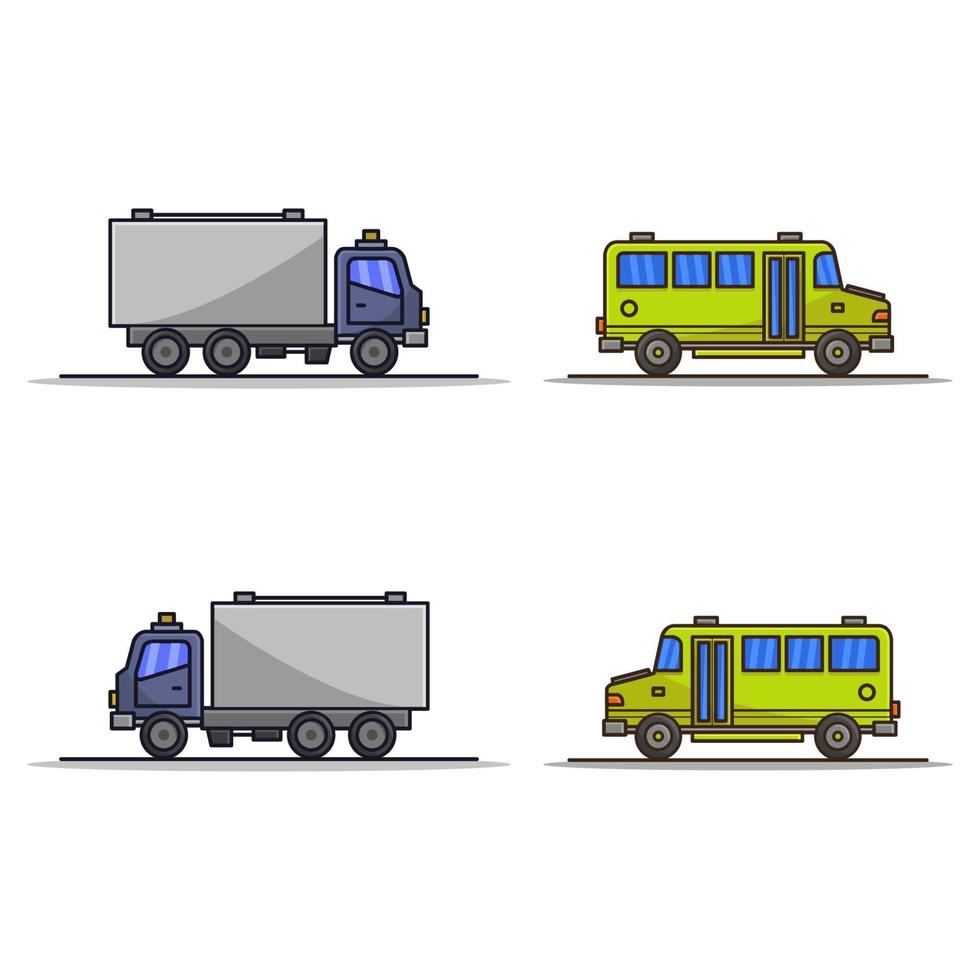 vrachtwagen en schoolbus geïllustreerd op witte achtergrond vector