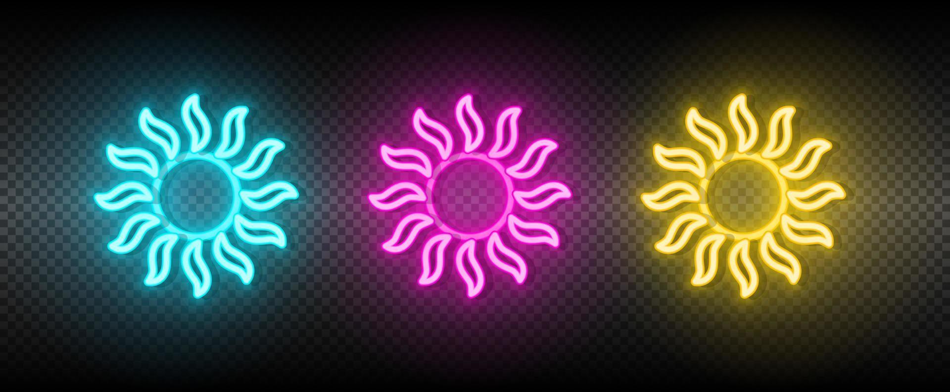 zon blauw, roze en geel neon vector icoon set.