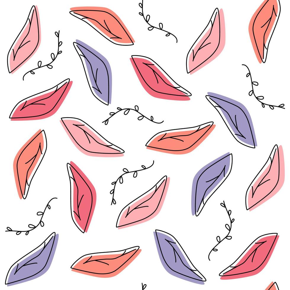 abstract kleurrijk hand- getrokken bladeren en takken naadloos vector patroon achtergrond illustratie