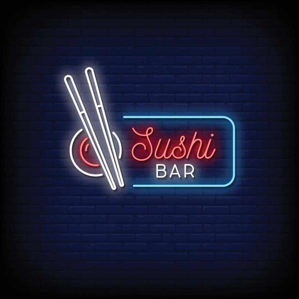 sushi bar neonreclames stijl tekst vector