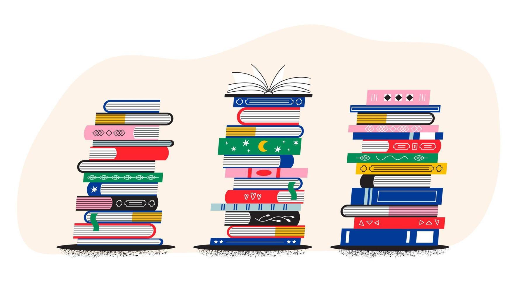 een stack van helder boeken en studieboeken. een veel van literatuur. illustratie voor bibliotheek, boekhandel, lezing vector