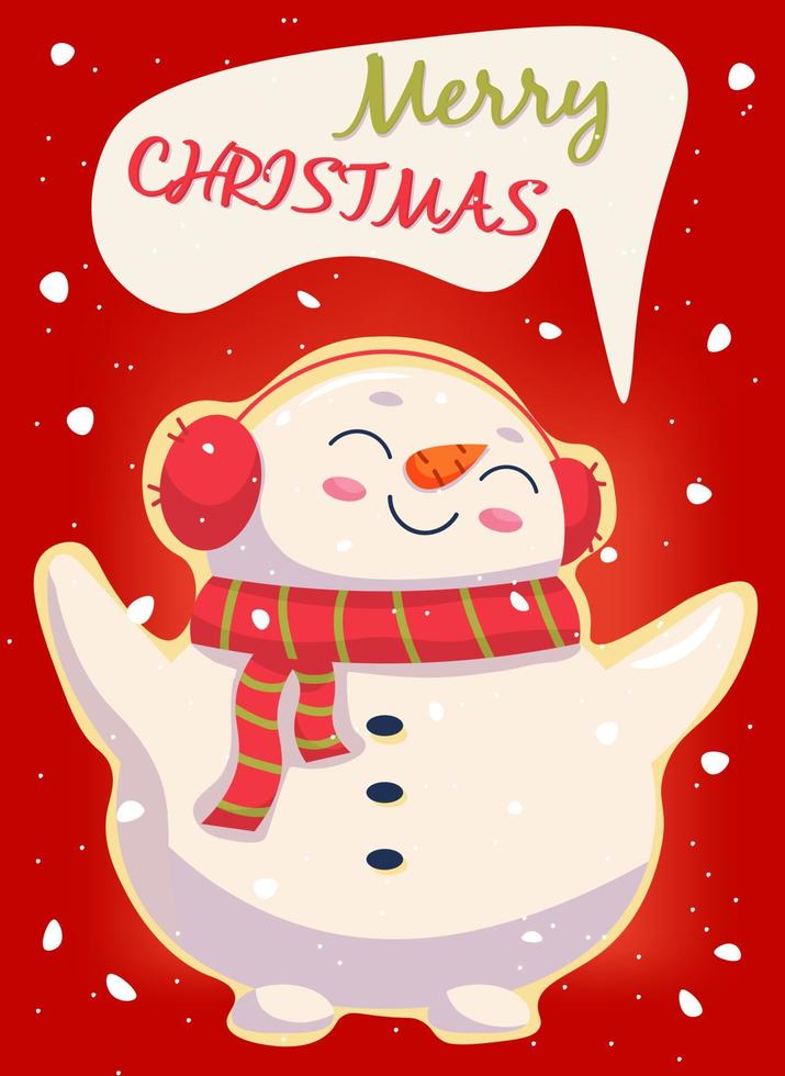 vrolijk Kerstmis kaart sjabloon met schattig sneeuwman vector