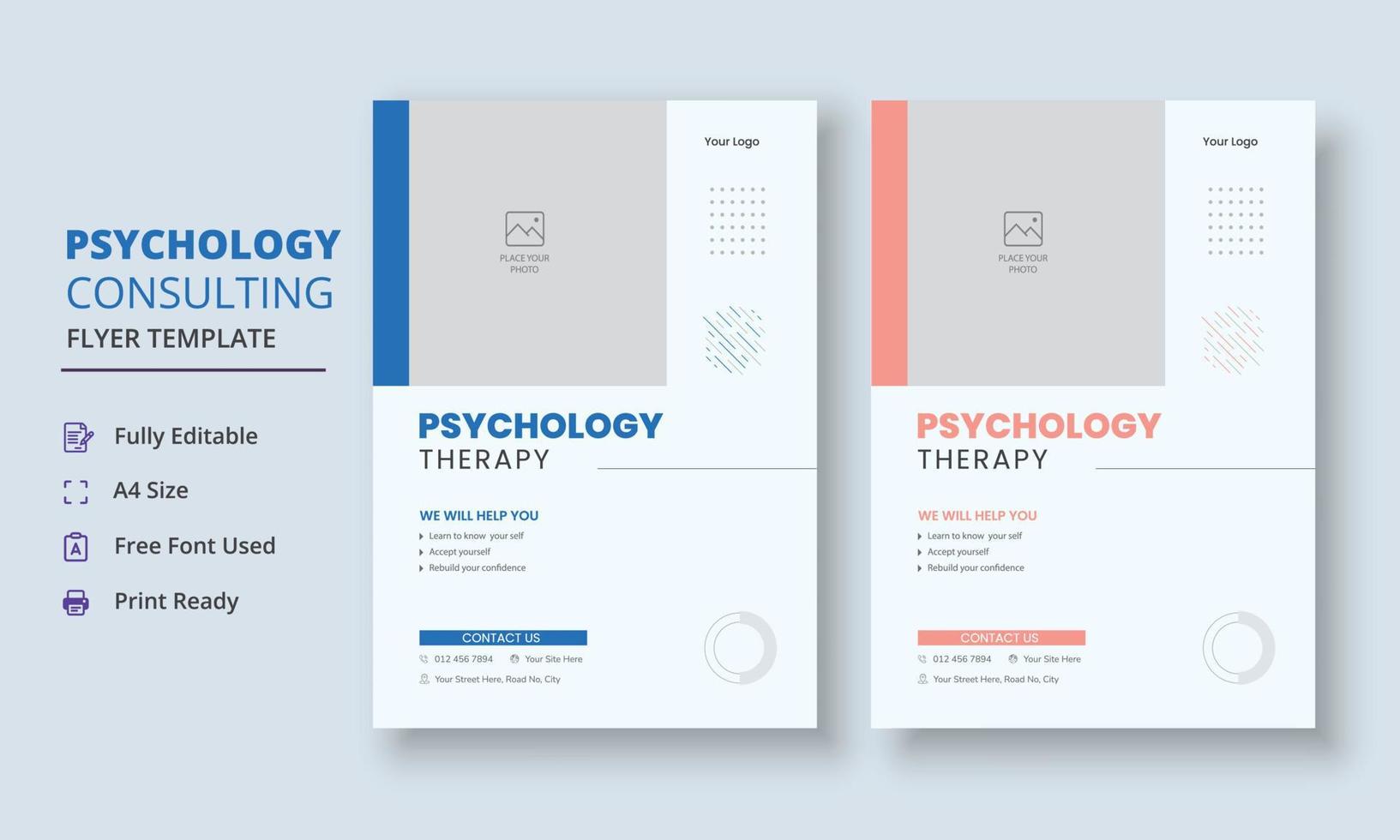 psychologie begeleiding folder, psychologie behandeling folder, mentaal Gezondheid bewustzijn folder sjabloon vector