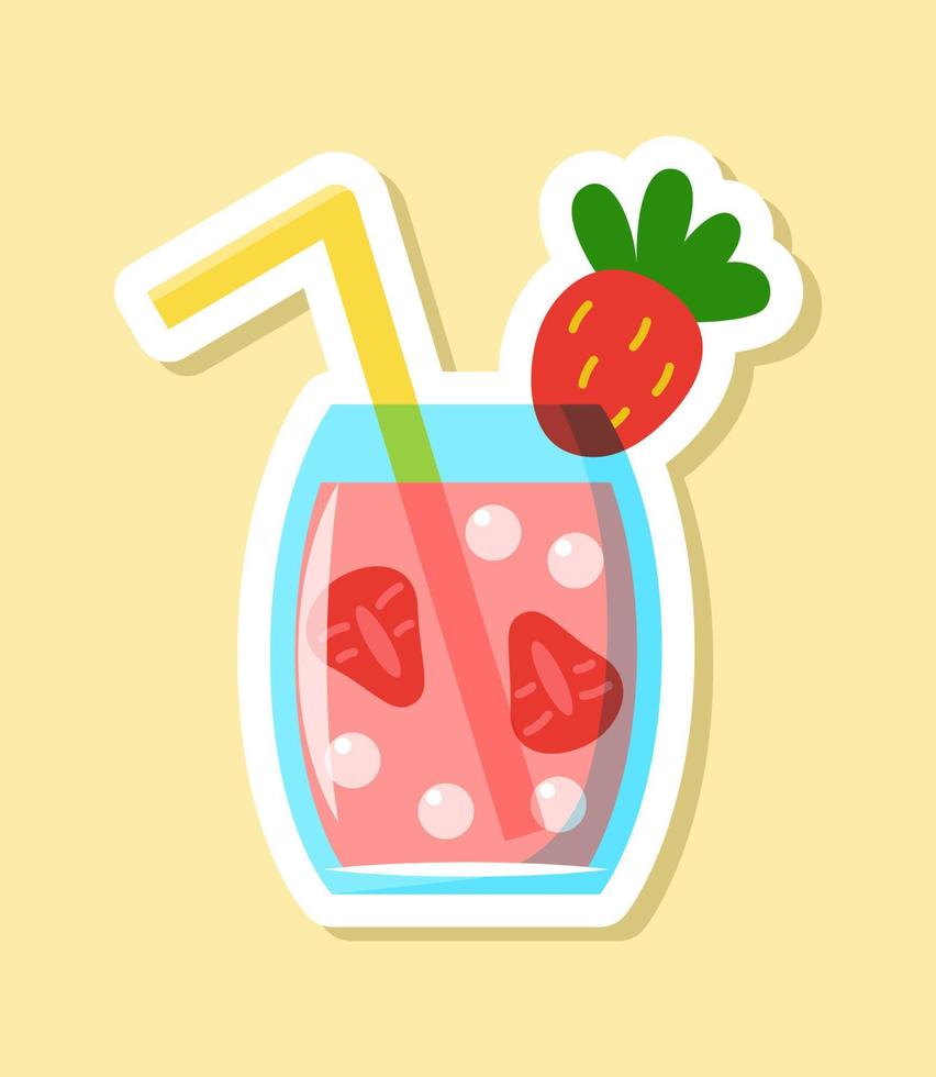 vector aardbei cocktail sticker in tekenfilm stijl. geïsoleerd rood drinken in de glas