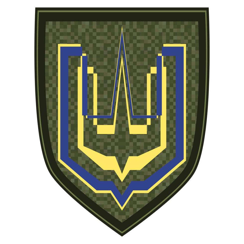 uniform teken met gouden drietand. groen leger gelederen schouder kenteken. leger soldaat chevron. kleurrijk vector illustratie geïsoleerd Aan wit achtergrond.