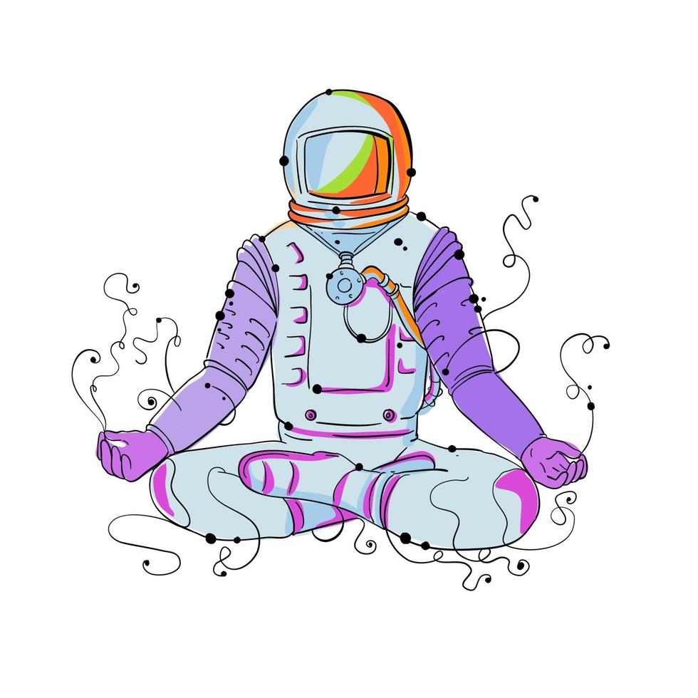 kosmonaut padmasana positie doodle vector