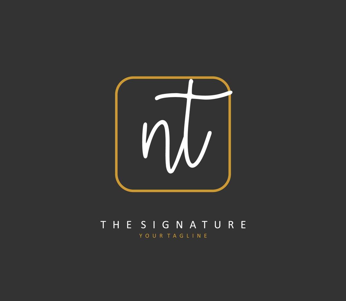 n t nt eerste brief handschrift en handtekening logo. een concept handschrift eerste logo met sjabloon element. vector