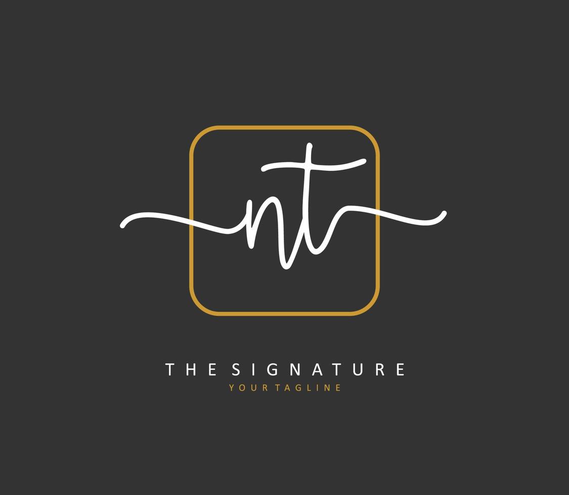 n t nt eerste brief handschrift en handtekening logo. een concept handschrift eerste logo met sjabloon element. vector