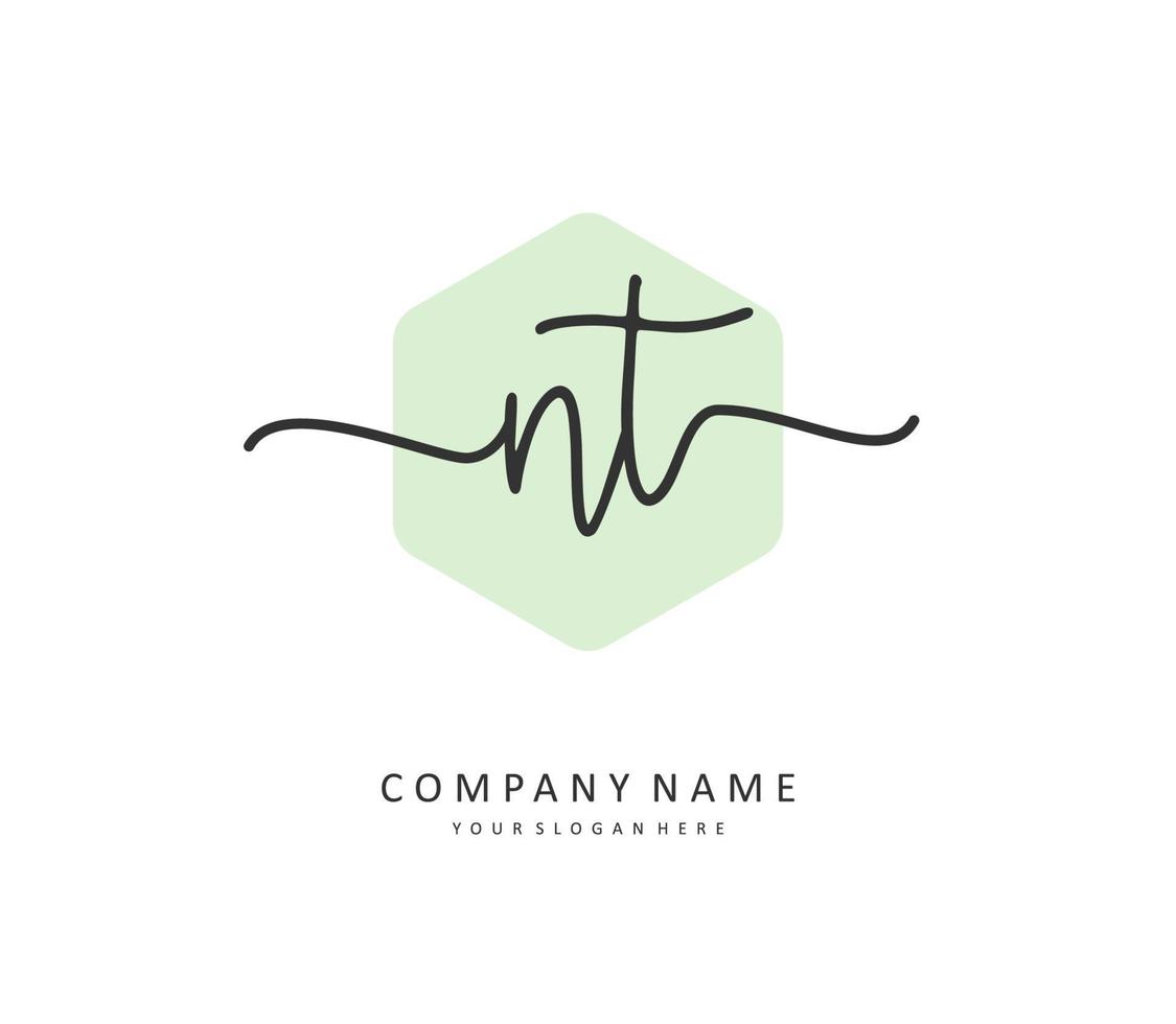 n t nt eerste brief handschrift en handtekening logo. een concept handschrift eerste logo met sjabloon element. vector