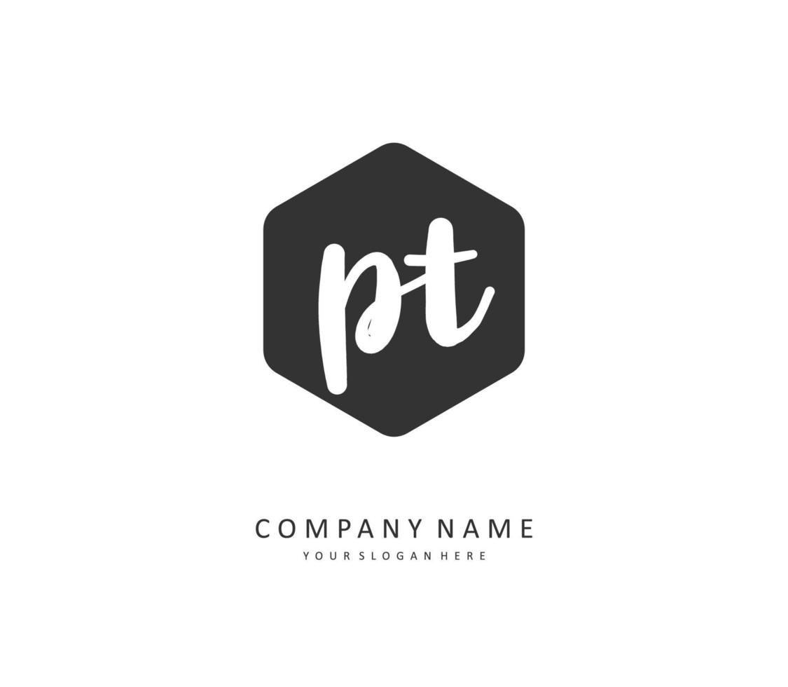 p t pt eerste brief handschrift en handtekening logo. een concept handschrift eerste logo met sjabloon element. vector