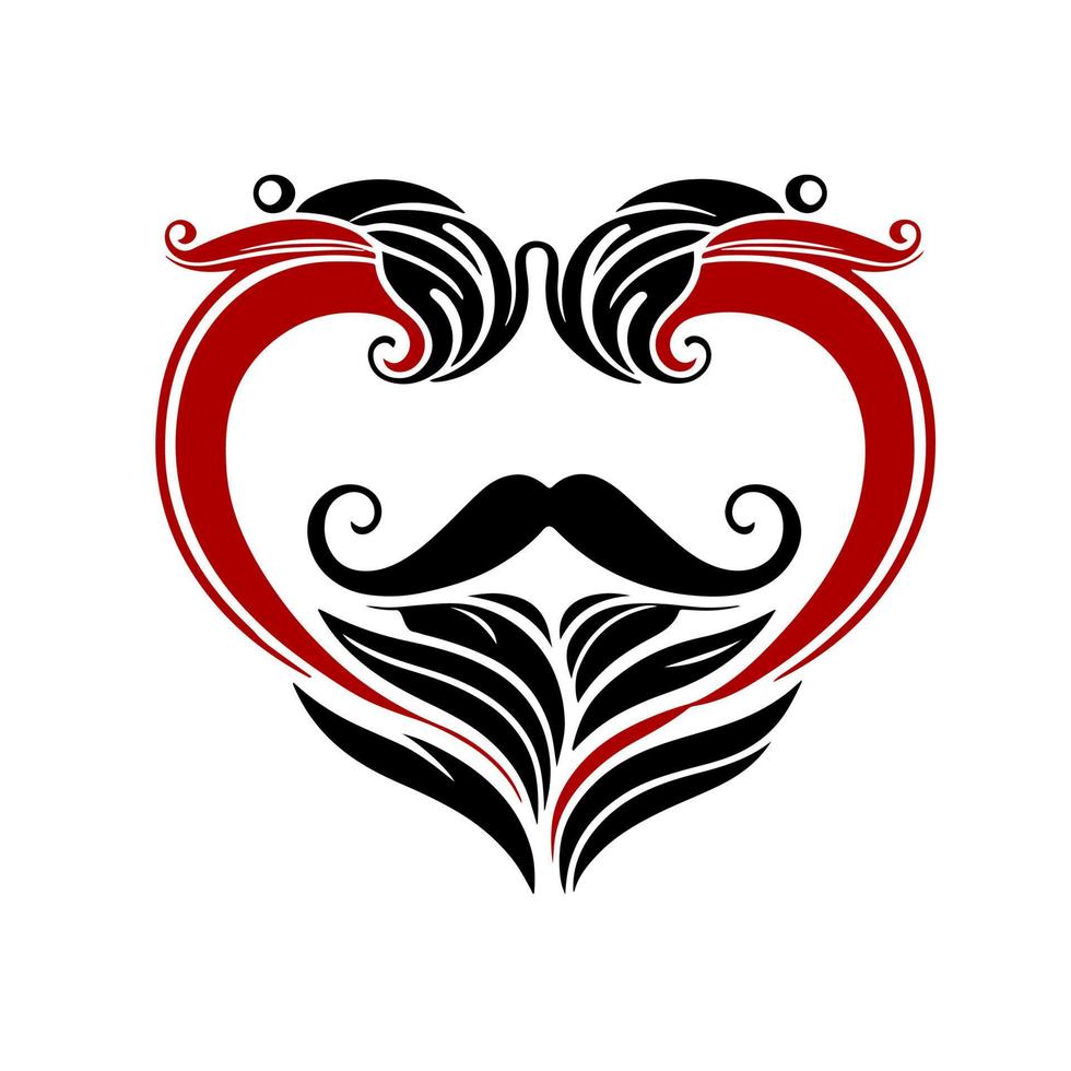 Mannen baard en snor in de vorm van een hart. ontwerp element voor embleem, mascotte, teken, poster, kaart, logo, banier, borduurwerk, sublimatie. vector
