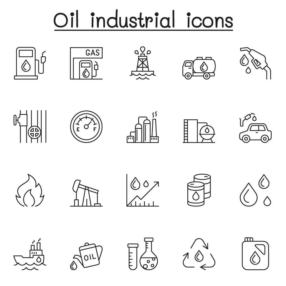 olie industriële pictogrammen instellen in dunne lijnstijl vector