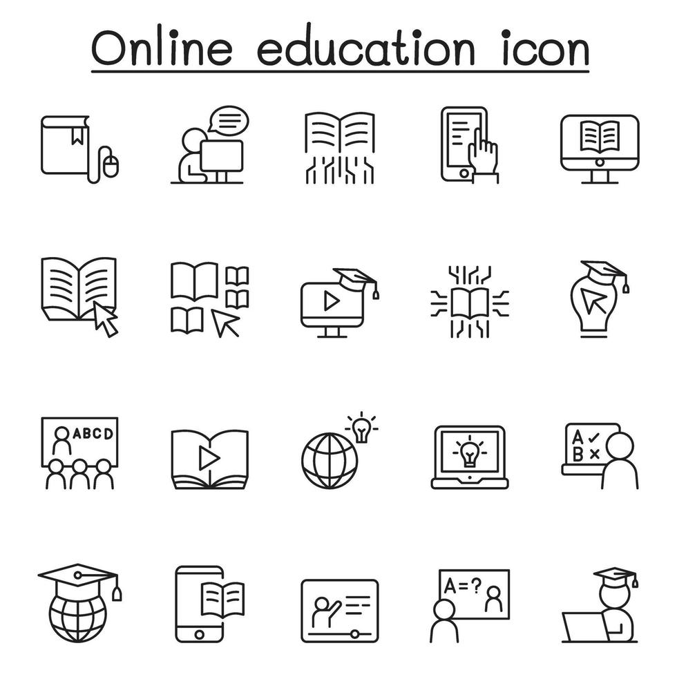 online onderwijs pictogrammen instellen in dunne lijnstijl vector