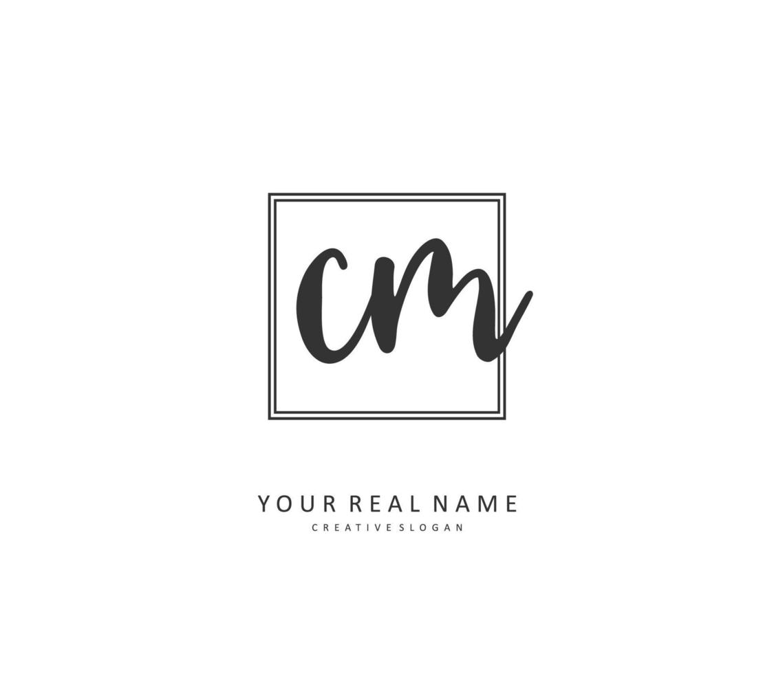 c m cm eerste brief handschrift en handtekening logo. een concept handschrift eerste logo met sjabloon element. vector
