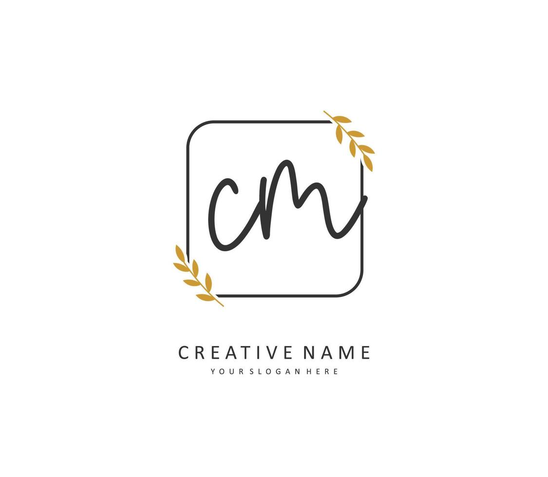 c m cm eerste brief handschrift en handtekening logo. een concept handschrift eerste logo met sjabloon element. vector