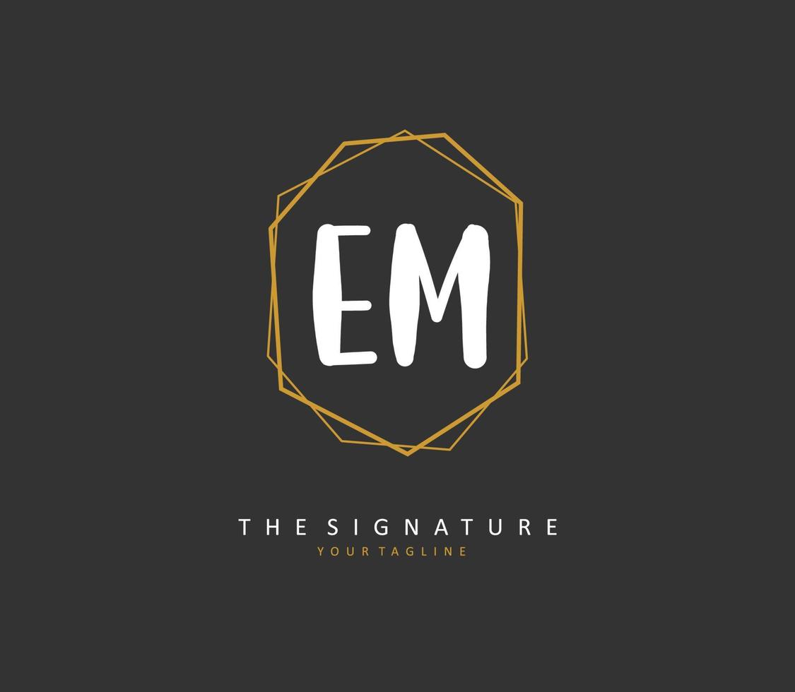 e m em eerste brief handschrift en handtekening logo. een concept handschrift eerste logo met sjabloon element. vector