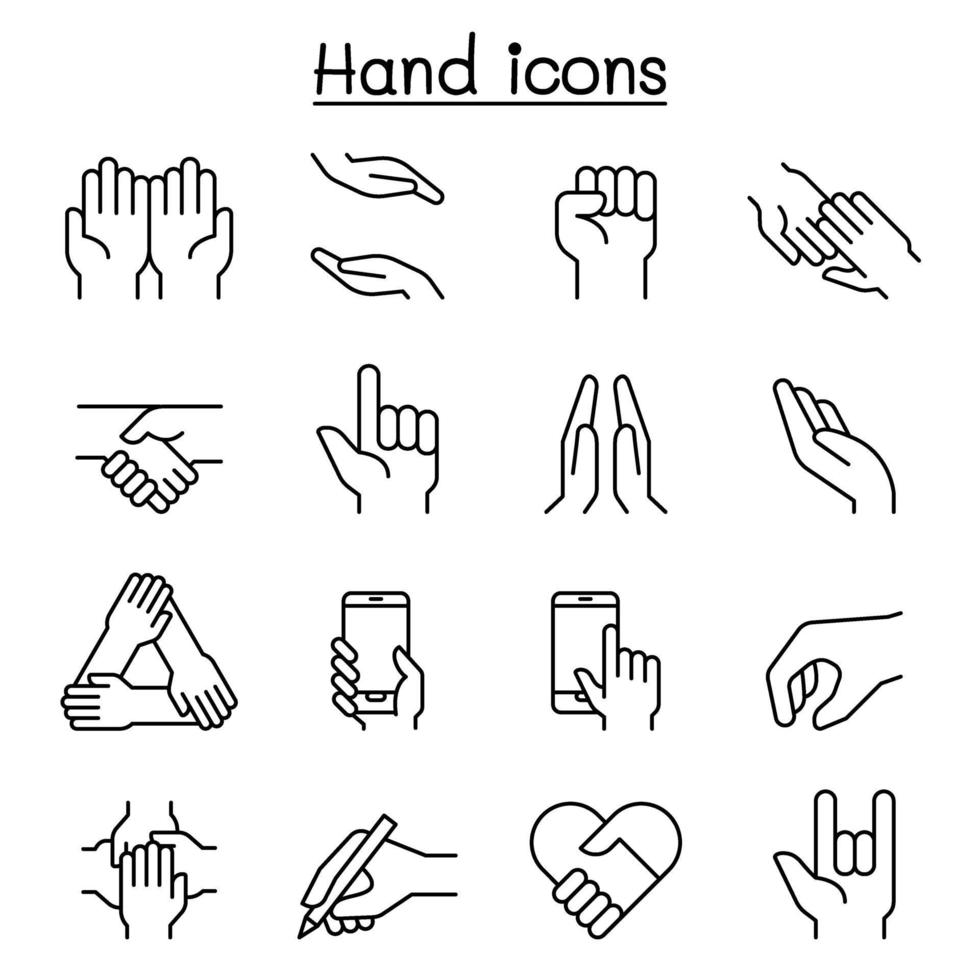 handpictogram ingesteld in dunne lijnstijl vector