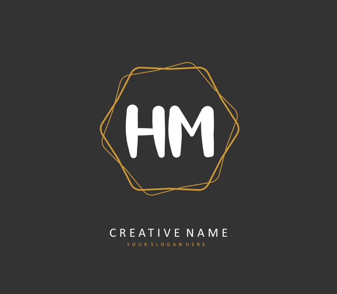 h m hm eerste brief handschrift en handtekening logo. een concept handschrift eerste logo met sjabloon element. vector