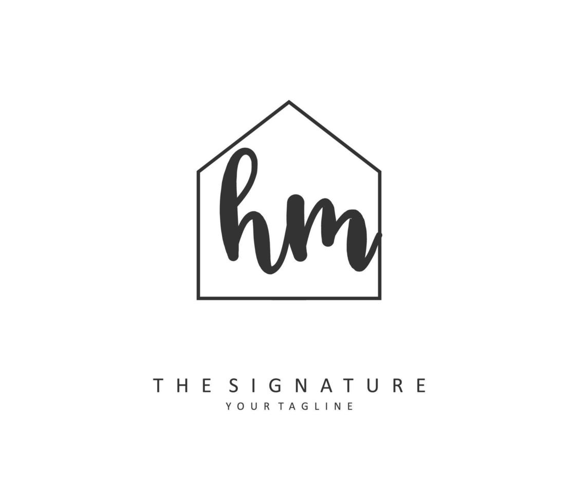 h m hm eerste brief handschrift en handtekening logo. een concept handschrift eerste logo met sjabloon element. vector