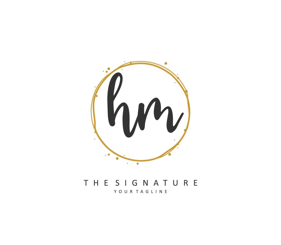 h m hm eerste brief handschrift en handtekening logo. een concept handschrift eerste logo met sjabloon element. vector