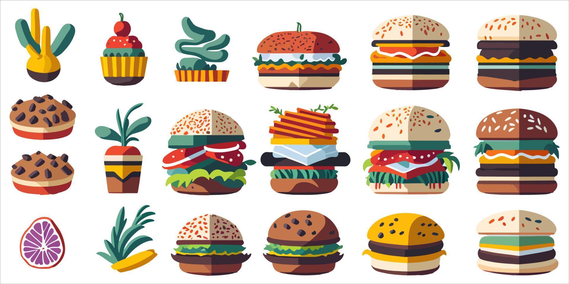vector illustratie van vegetarisch hamburger ingrediënten