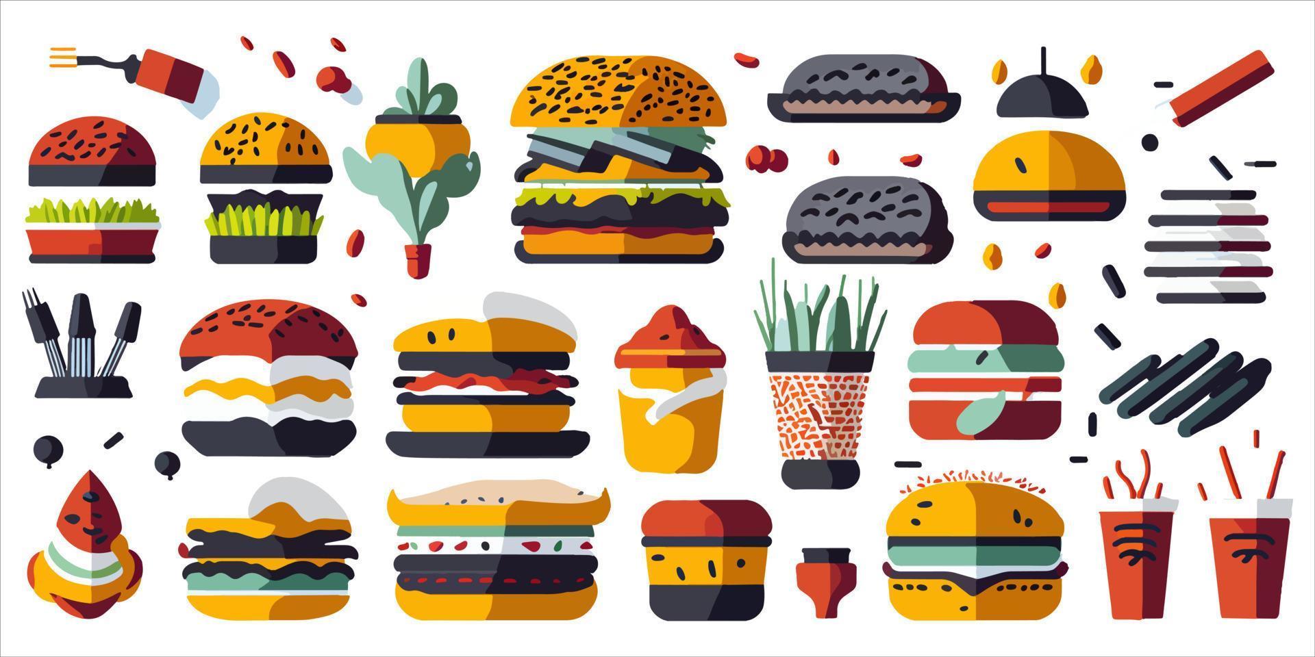 vlak ontwerp vector grafiek van hamburger ingrediënten