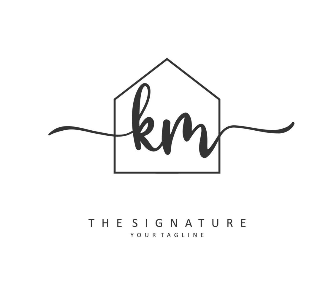 k m km eerste brief handschrift en handtekening logo. een concept handschrift eerste logo met sjabloon element. vector