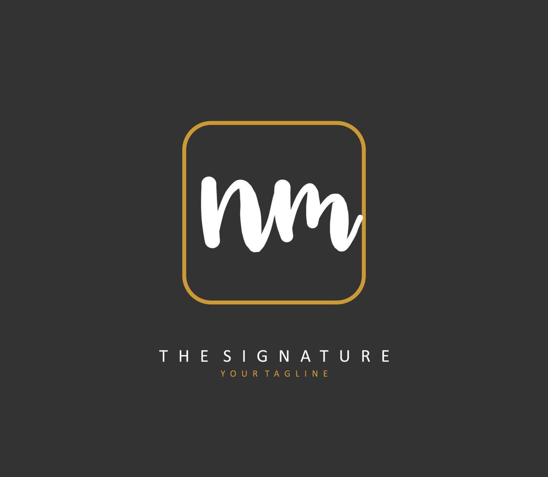 n m nm eerste brief handschrift en handtekening logo. een concept handschrift eerste logo met sjabloon element. vector