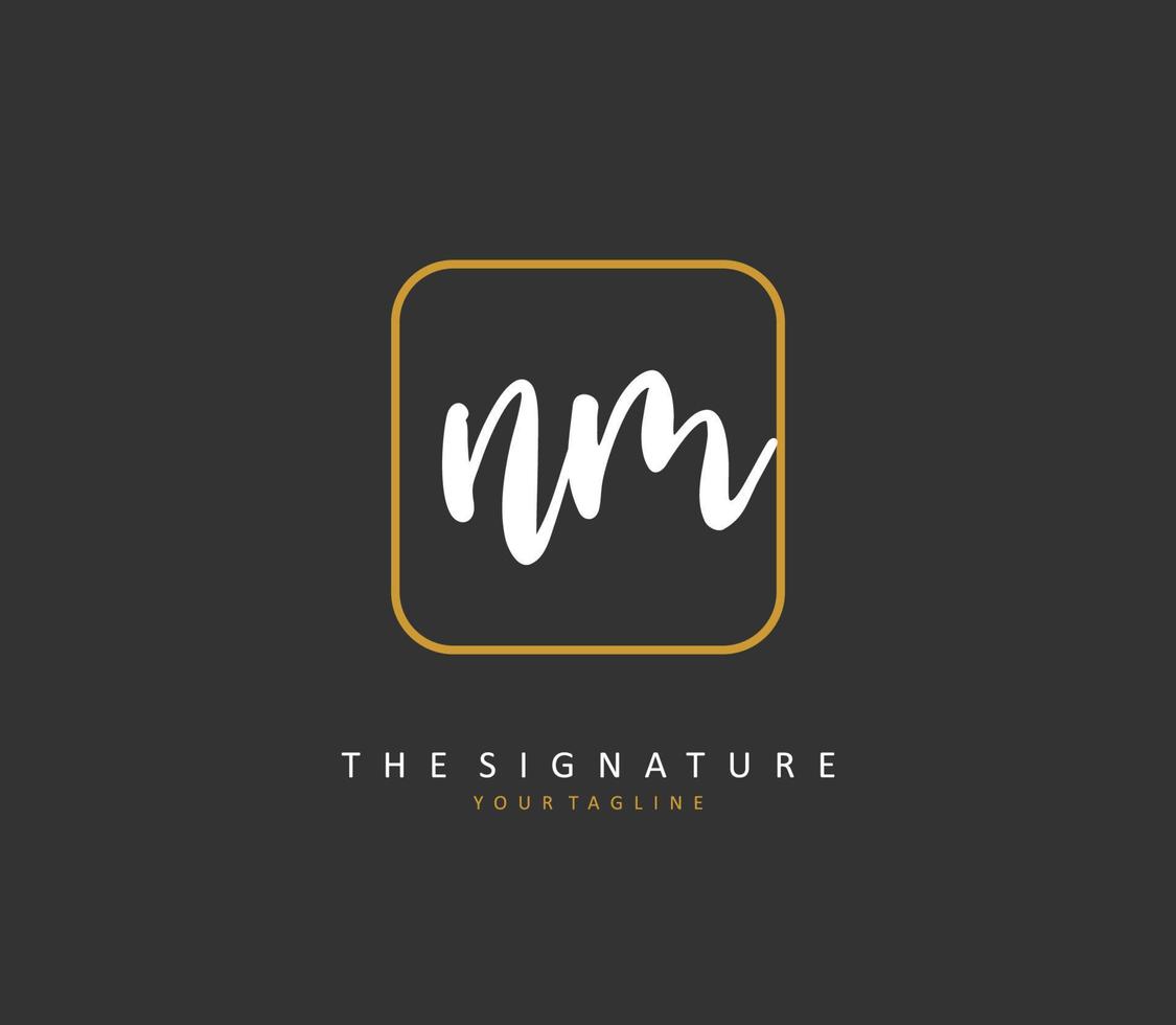 n m nm eerste brief handschrift en handtekening logo. een concept handschrift eerste logo met sjabloon element. vector