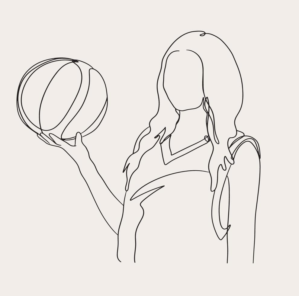 minimalistische basketbal lijn kunst, bal spel schets tekening, sport illustratie, vector speler