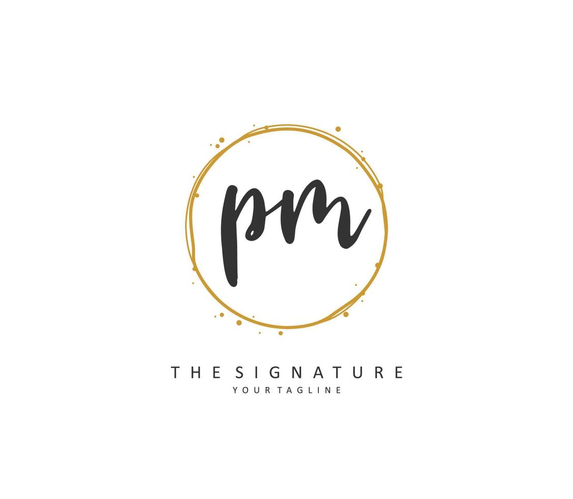 p m p.m eerste brief handschrift en handtekening logo. een concept handschrift eerste logo met sjabloon element. vector