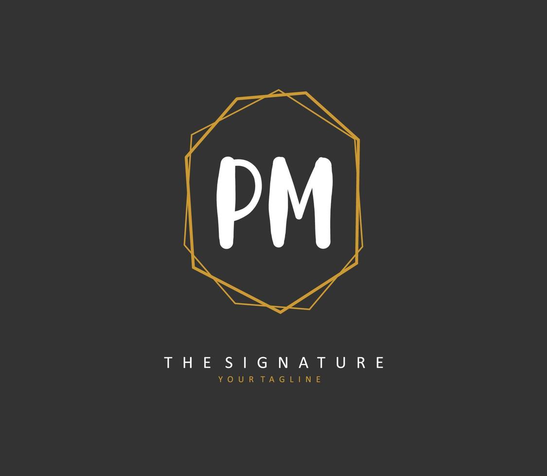 p m p.m eerste brief handschrift en handtekening logo. een concept handschrift eerste logo met sjabloon element. vector
