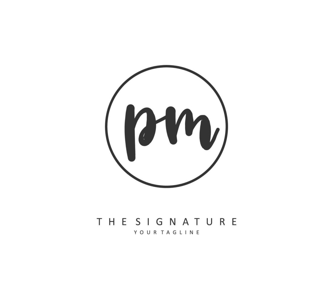 p m p.m eerste brief handschrift en handtekening logo. een concept handschrift eerste logo met sjabloon element. vector