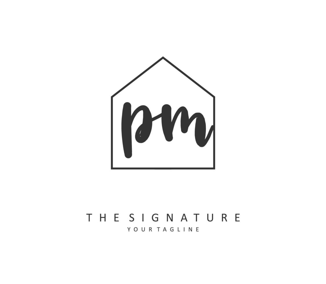 p m p.m eerste brief handschrift en handtekening logo. een concept handschrift eerste logo met sjabloon element. vector