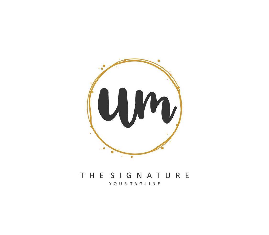 u m um eerste brief handschrift en handtekening logo. een concept handschrift eerste logo met sjabloon element. vector