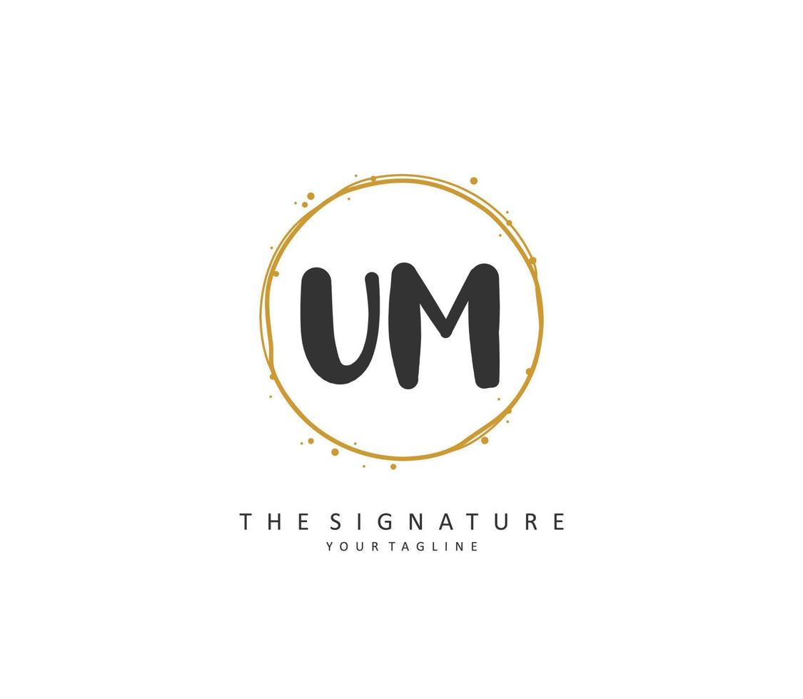 u m um eerste brief handschrift en handtekening logo. een concept handschrift eerste logo met sjabloon element. vector