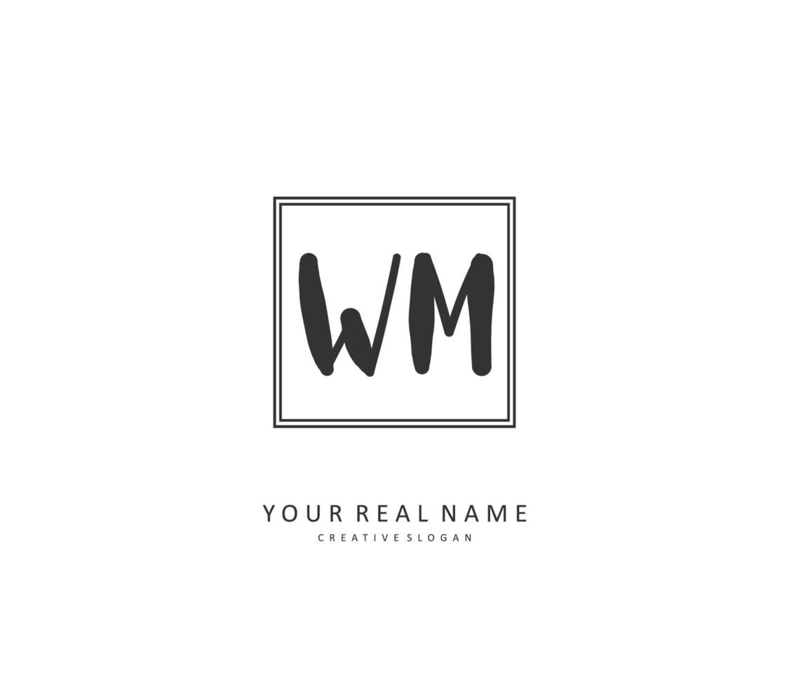 w m wm eerste brief handschrift en handtekening logo. een concept handschrift eerste logo met sjabloon element. vector