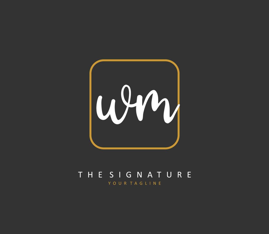 w m wm eerste brief handschrift en handtekening logo. een concept handschrift eerste logo met sjabloon element. vector