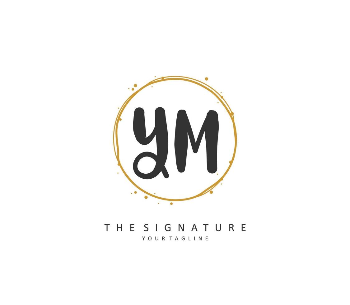 y m ym eerste brief handschrift en handtekening logo. een concept handschrift eerste logo met sjabloon element. vector